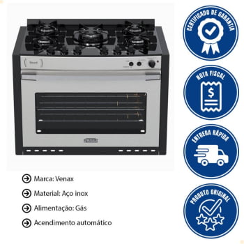 Fogão a Gás de Embutir Gaudi Platinum Vitreo 5 Queimadores Inox GLP 220V 22232