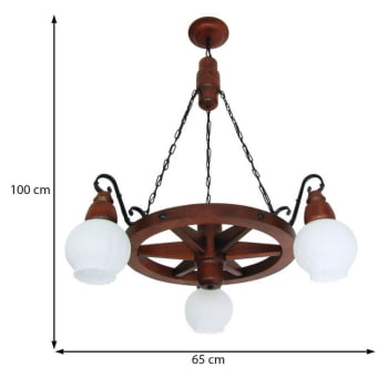 Lustre Muller  Roda Carroça  3 Lâmpadas Envelhecido 603E