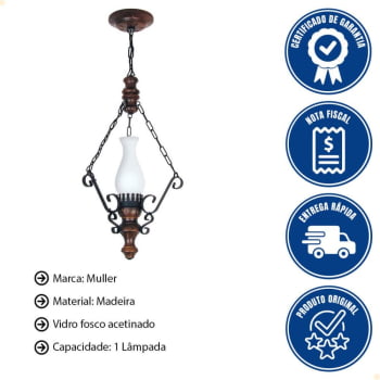 Lustre Muller Rustico 1 Lâmpada Envelhecido 801E