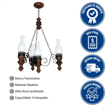 Lustre Muller Rustico 4 Lâmpadas Envelhecido 804E