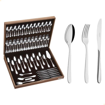 Faqueiro Tramontina Cannes em Aço Inox Facas de Mesa Forjadas Estojo de Madeira 76 Peças 66979300