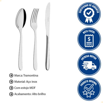 Faqueiro Tramontina Cannes em Aço Inox Facas de Mesa Forjadas Estojo de Madeira 76 Peças 66979300