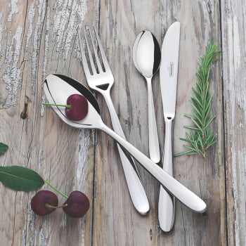 Faqueiro Tramontina Cannes em Aço Inox Facas de Mesa Forjadas Estojo de Madeira 76 Peças 66979300