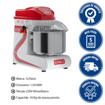 Amassadeira Espiral G.Paniz Ae10g2 3 Velocidades 10 Kg 220v Monofásico
