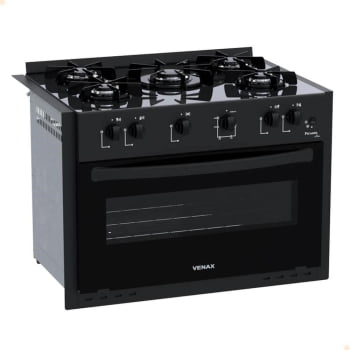 Fogão Venax Picasso Line 5 Bocas de Embutir Preto Fosco a Gás Em Vidro Temperado Bivolt 30260