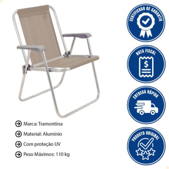 Kit 6 Cadeiras de Praia Tramontina Samoa Alta em Alumínio Camurça 92900/005