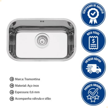 Cuba Tramontina Lavínia 47 BL Prime Aço Inox Alto Brilho 47x30cm com Válvula Escape e Sifão 94022203