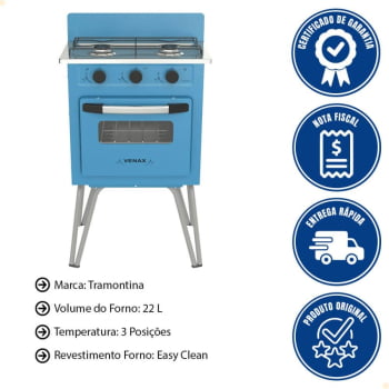 Fogão a Gás Venax Gemini 2 Queimadores Vetro Azul GLP 7507