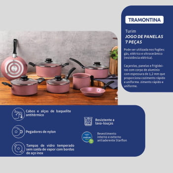 Jogo de Panelas Tramontina Turim em Alumínio com Revestimento Antiaderente Starflon Max Rosa 7 Peças