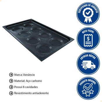 Bandeja Venâncio Chapa De Aço Carbono Antiaderente C/ 8 Cavidades Para Ovos Forno Combinado GN1/1PO