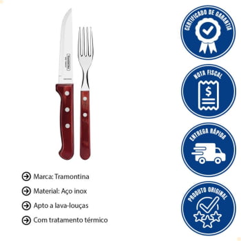 Jogo de Talheres Jumbo Tramontina Churrasco Aço Inox Cabos Madeira Polywood Vermelho 12 Pçs 21198776
