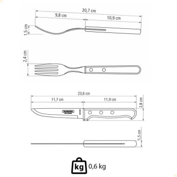 Jogo de Talheres Jumbo Tramontina Churrasco Aço Inox Cabos Madeira Polywood Vermelho 12 Pçs 21198776