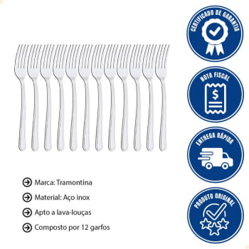 Kit 12 Garfos de Mesa Búzios Tramontina  Aço Inox 23762000