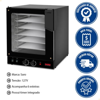 Forno Assador Industrial Turbo Elétrico Saro Com 6 Esteiras 127V Com Timer FT611