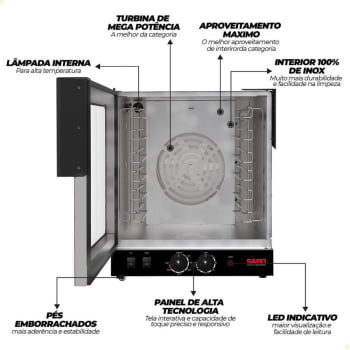 Forno Assador Industrial Turbo Elétrico Saro Com 6 Esteiras 220V Com Timer FT622