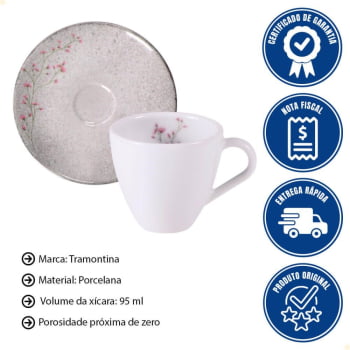 Conjunto Xícara e Pires de Café Tramontina Floralis em Porcelana Decorada 95 ml 2 Peças 96580084