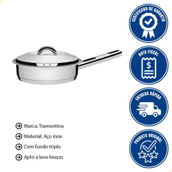 Frigideira Tramontina Solar em Aço Inox Fundo Triplo com Tampa e Cabo 20 cm 2,1 L 62500200