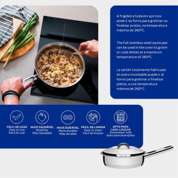 Frigideira Tramontina Solar em Aço Inox Fundo Triplo com Tampa e Cabo 20 cm 2,1 L 62500200