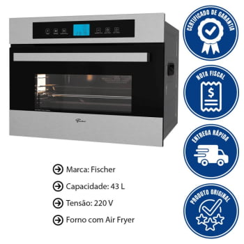 Kit Forno Elétrico Fischer Platinium Embutir 43L Air Fryer 8 Funções+ Micro-Ondas Platinium 35l 220v