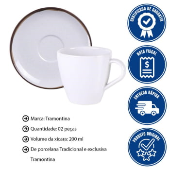 Conjunto Xícara E Pires De Chá Tramontina Canyon Em Porcelana Decorada 200ml 2 Peças 96580135