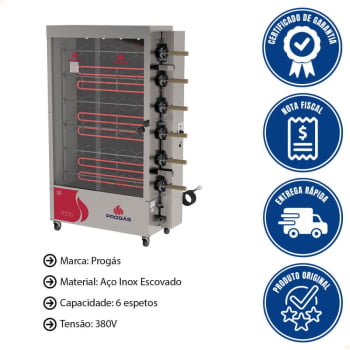 Forno Assador Rotativo Elétrico Progás PR-631 E 6 Espetos 380V P45797