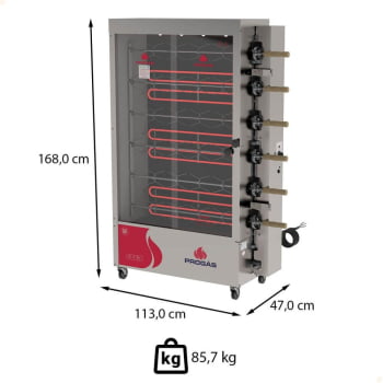 Forno Assador Rotativo Elétrico Progás PR-631 E 6 Espetos 380V P45797
