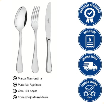 Faqueiro Tramontina Classic Em Aço Inox Com Estojo de Madeira 101 Peças 66928215