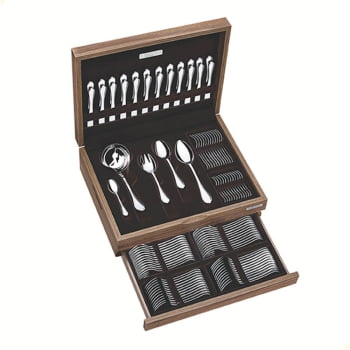 Faqueiro Tramontina Classic Em Aço Inox Com Estojo de Madeira 101 Peças 66928215