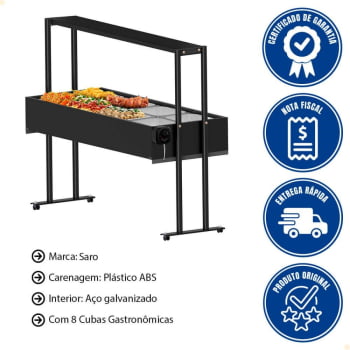Buffet Térmico Aquecido Saro Inox 8 Cubas Com Tampa 220V Preto BF822