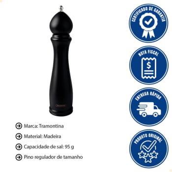 Moedor de Pimenta e Sal Tramontina Churrasco Black  Cerâmica com Recipiente de Madeira 10" 26456010