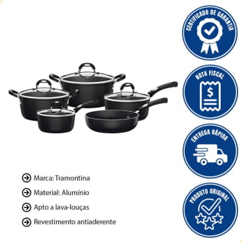 Jogo de Panelas Tramontina Mônaco em Starflon e Cabos em Alumínio Preto 5 Peças 20899050
