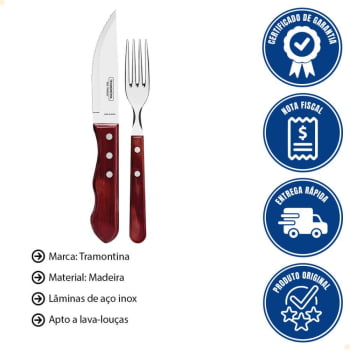 Jogo de Talheres para Churrasco Jumbo Tramontina em Inox Cabo Vermelho Polywood 12 Peças 21199796