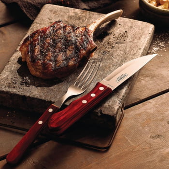 Jogo de Talheres para Churrasco Jumbo Tramontina em Inox Cabo Vermelho Polywood 12 Peças 21199796