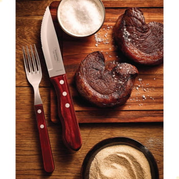 Jogo de Talheres para Churrasco Jumbo Tramontina em Inox Cabo Vermelho Polywood 12 Peças 21199796