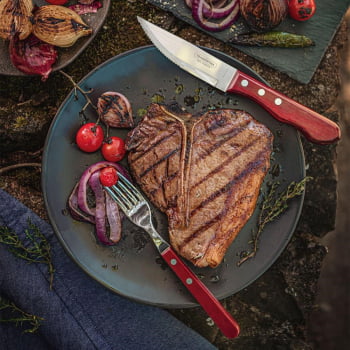 Jogo de Talheres para Churrasco Jumbo Tramontina em Inox Cabo Vermelho Polywood 12 Peças 21199796