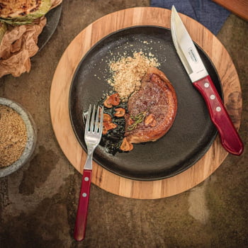 Jogo de Talheres para Churrasco Jumbo Tramontina em Inox Cabo Vermelho Polywood 12 Peças 21199796