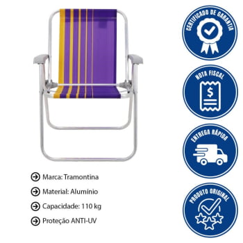 Kit 06 Cadeiras de Praia Tramontina Samoa Alta em Alumínio com Assento Roxo e Amarelo 92900003