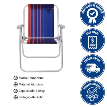 Kit 06 Cadeiras e Praia Tramontina Samoa Alta em Alumínio com Assento Azul Escuro e Laranja 92900000
