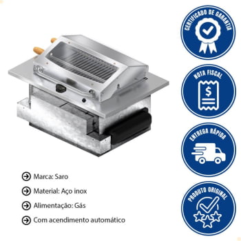 Churrasqueira Cooktop A Gás GLP De Embutir Saro Acabamento Em Aço Inox Bivolt CHEGLP
