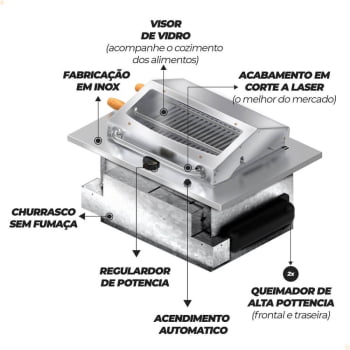 Churrasqueira Cooktop A Gás GLP De Embutir Saro Acabamento Em Aço Inox Bivolt CHEGLP