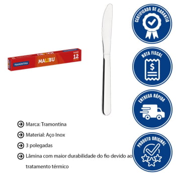 Faca para Sobremesa Tramontina Malibu em Aço Inox 3" 12 Peças 23734003