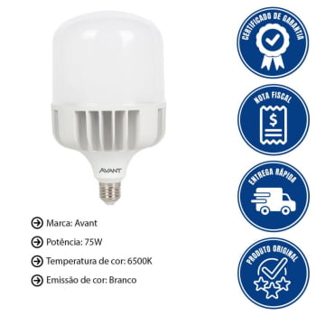 Kit 10 Lâmpadas Alta Potência LED Branco Frio 75W Avant Bivolt Base E27 6500K - CÓD 789301378