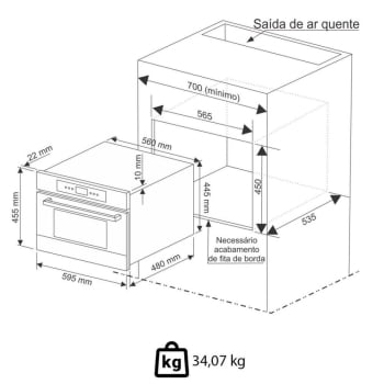 Kit Forno Elétrico Fischer Platinium Embutir 43L Air Fryer 8 Funções+ Micro-Ondas Platinium 35l 220v