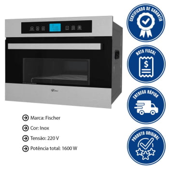 Kit Forno Elétrico Fischer Platinium Embutir 43L Air Fryer 8 Funções+ Micro-Ondas Platinium 35l 127v