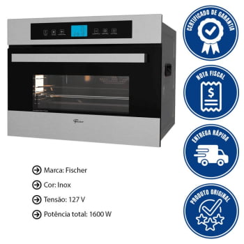 Kit Forno Elétrico Fischer Platinium Embutir 43L Air Fryer 8 Funções+ Micro-Ondas Platinium 35l 127v