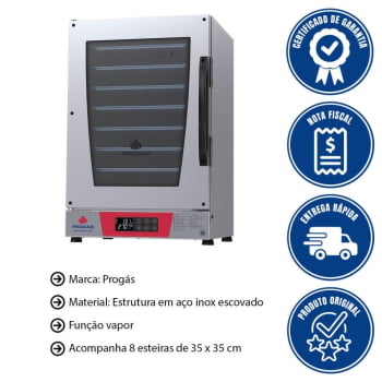 Kit Forno Elétrico Progás Plus C/Vapor 220V Com Mesa MES-008 Prp E 8 Bandejas Imeca