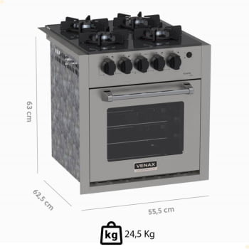 Fogão De Embutir 4 Bocas Venax Gaudi Line Inox 51,8L Gás GLP Automático Bivolt 30299
