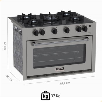 Fogão De Embutir 5 Bocas Venax Gaudi Line Inox 88,3L Gás Automático Bivolt 30305