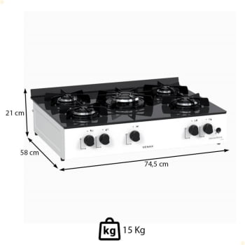 Fogão De Mesa 5 Bocas Venax Grand Petit Line Branco Gás GLP Automático Bivolt 26006