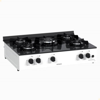 Fogão De Mesa 5 Bocas Venax Grand Petit Line Branco Gás GLP Automático Bivolt 26006